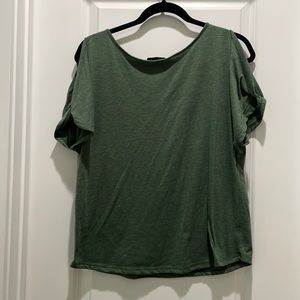 Green cold shoulder knit top